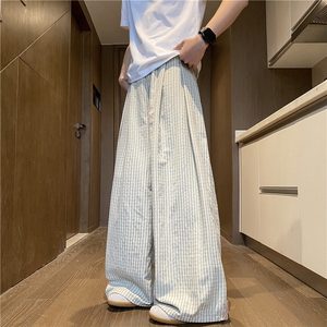 抖音品质春夏新款潮流格子宽松休闲冰丝裤B315-K25636-特p40控78图片