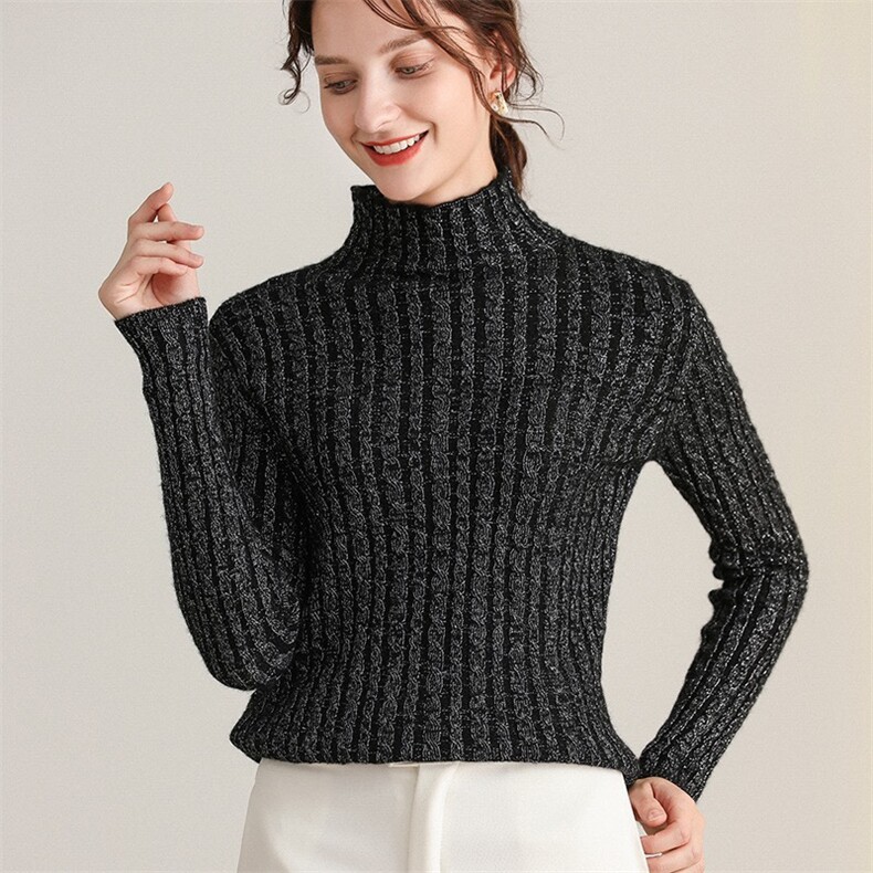 羊绒衫女半高领套头秋冬新款打底针织衫厚款金丝麻花毛衣百搭，女装羊毛衫，洁纯羊绒