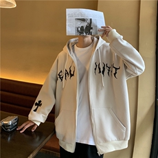 秋季大码卫衣ins港风宽松连帽百搭印花外套X5566-模特图-P75-限88，女装短外套，电商A061-1