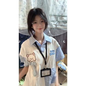 【有货】BK934CC-特P39 学院风小狗刺绣假两件POLO领短袖T恤男女图片