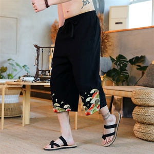 夏季2023新款风海浪刺绣宽松大码休闲七分裤男 K1620-P60图片