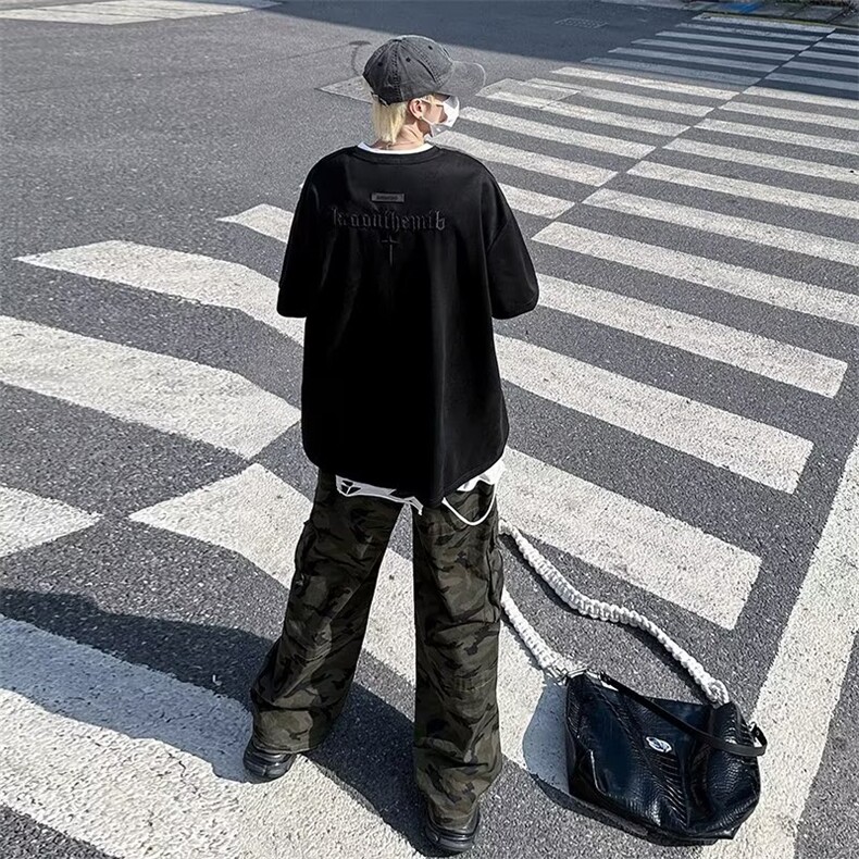 城市风貌ins五分袖新款T恤春夏季男休闲圆领麂皮绒短袖T恤ZT29P28图片