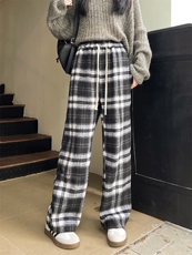 美式复古格子阔腿裤男款秋冬潮牌加厚直筒宽松休闲长裤K7584-P42，男装休闲裤，星座512-3