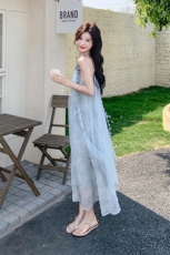 现货现货主推~纱度假碎花吊带裙长裙2C219-6006-P135-K198，女装连衣裙，2B237