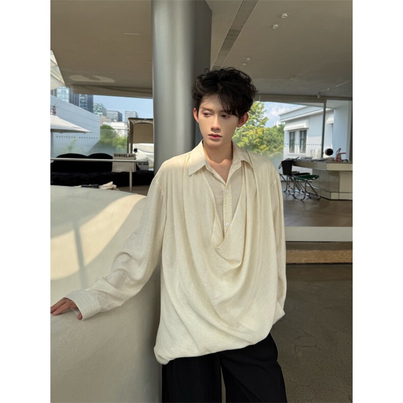 C316CS8346P68秋装新款个性设计亚麻材质长袖衬衫衬衣不规则,男装衬衫,电商C316