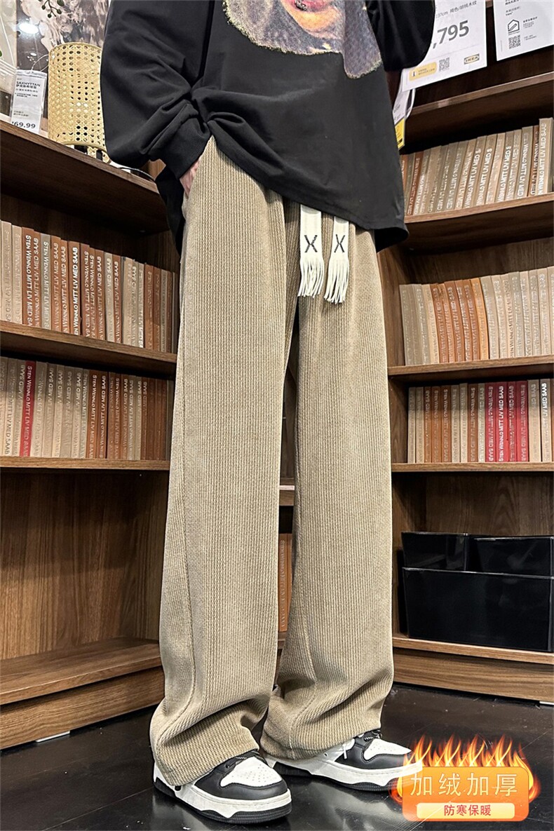 秋冬款咖色休闲裤男拖地长裤大码宽松百搭直筒裤A061-YJ6696-P65,男装休闲裤,电商A061