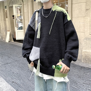 现货 秋冬季慵懒针织衫oversize上衣破坏感拼色毛衣男 M924-P50图片