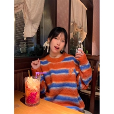原创美式复古多巴胺撞色针织衫男女宽松休闲慵懒风套头毛衣MYF125，男装针织衫/毛衣，星座516A