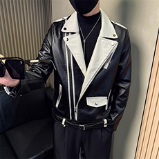 男士短款春秋季西装领机车皮夹克外套A368-QY6022-P118，男装夹克，电商A368