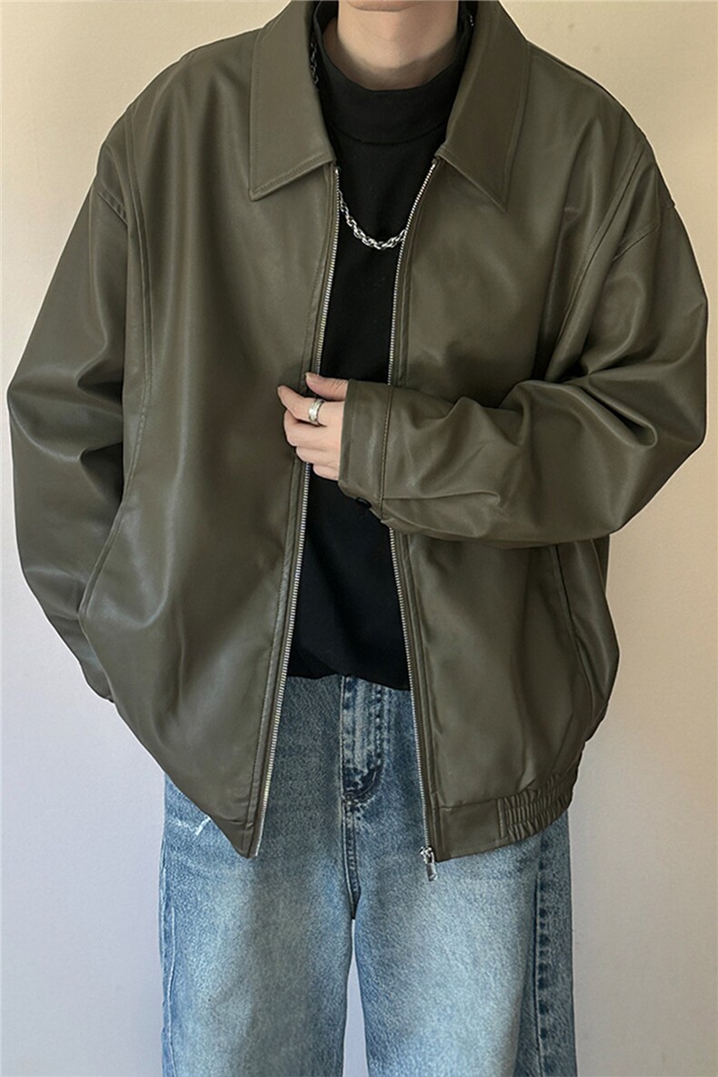 现货主推高质量皮衣外套男宽松皮夹克机车服A026P95加绒P105,男装夹克,电商A351