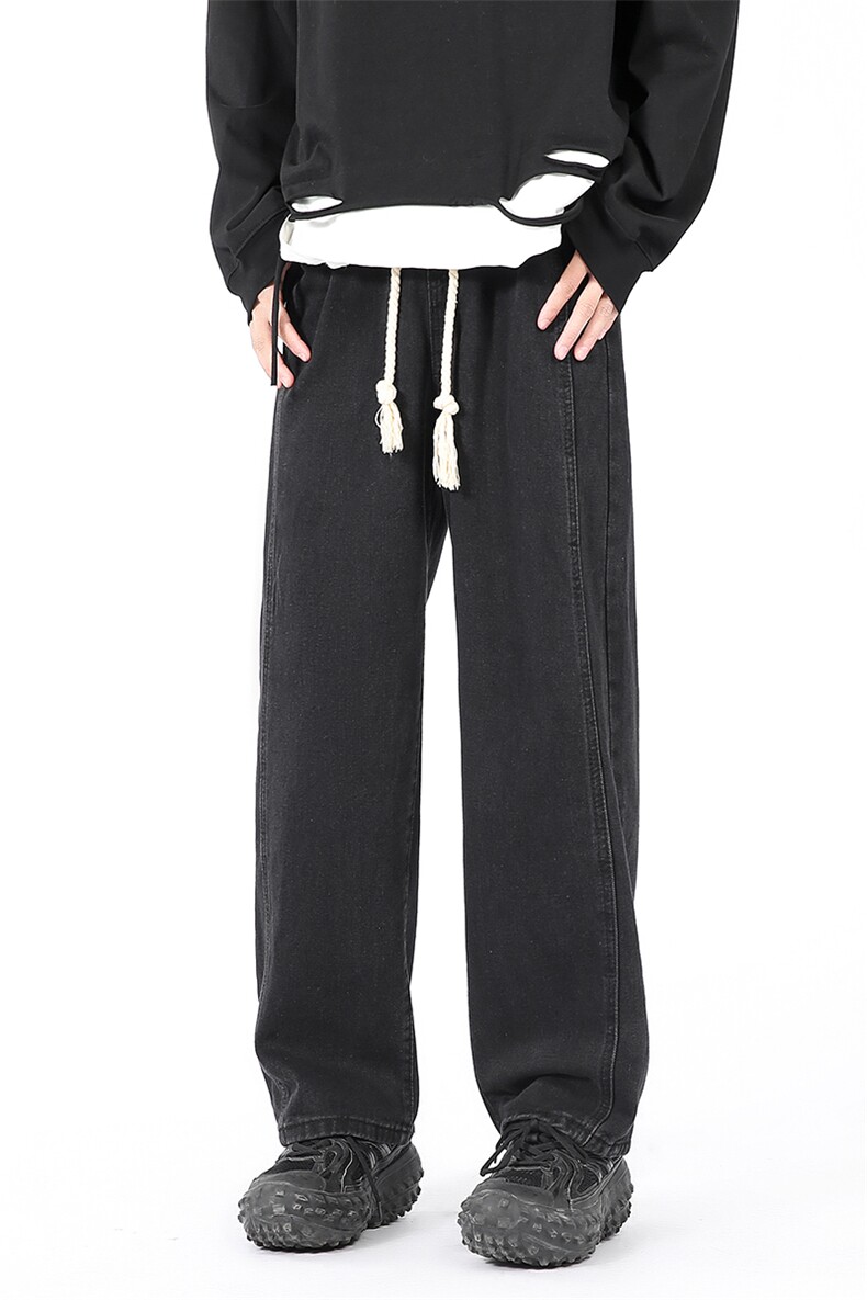 XZ213-K904-P45控58新款港风腰部抽绳纯色休闲牛仔裤男长裤,男装牛仔裤,星座213