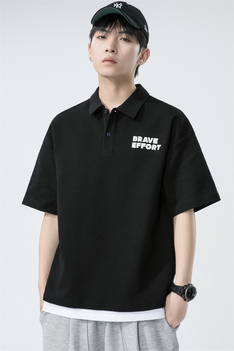 无影墙夏季假两件青少年华夫格POLO衫日系潮牌短袖T恤男1500-P45,男装Polo衫,电商A441