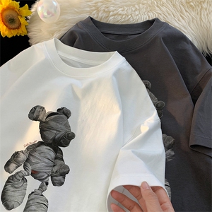 240G重磅美式印花纯棉大码宽松休闲短袖T恤 T322-P25控38图片