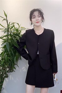 春款新款手工明线缝制小外套黑杏两色图片
