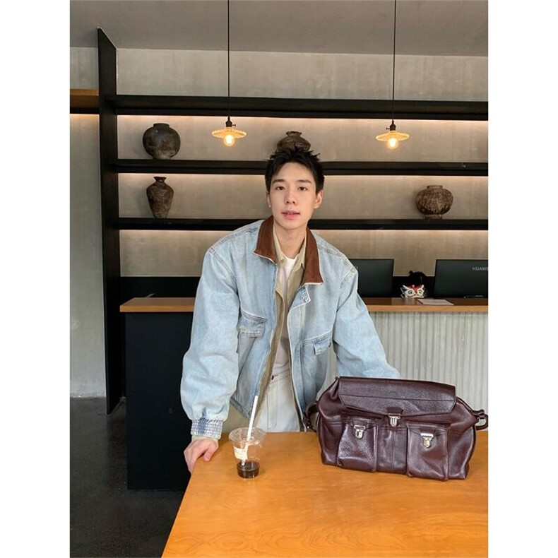 W9560-P80 网图现货 美式复古短款翻领牛仔夹克宽松潮流工装外套图片