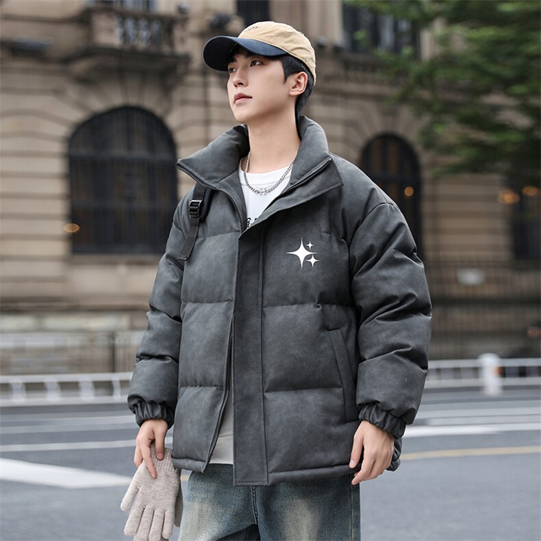 港风冬季新款棉衣男印花宽松PU皮立领面包服大码外套男MY625-P128,男装棉衣,星座505-3