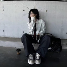 美式潮牌高街复古泡泡纱竖条纹日系肌理长袖衬衫男女休闲宽松衬衣，男装衬衫，电商A486