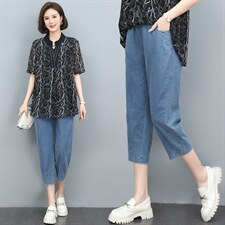 2022夏季新款时尚休闲牛仔裤显瘦百搭高腰九分裤，女装牛仔裤，依恋蒂丝