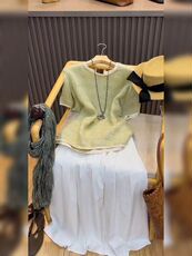 2025简约百搭色织麻圆领短袖衫，女装T恤，湘姗
