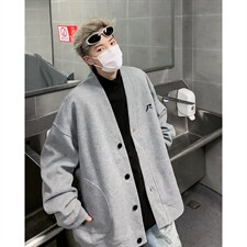 2026经典纯色刺绣肌理感开衫纽扣V领卫衣男女宽松情侣秋冬外套，女装短外套，星座715-4