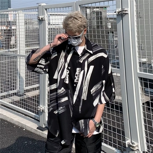 衬衫男士短袖高街帅气拼色百搭夏季2024新款ins宽松外套CY748-P32图片