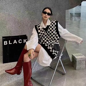 现货 棋牌格马甲,女装马甲,青菜萝卜