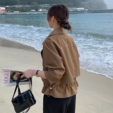 法式短款工装风衣外套女春秋2025新款小个子气质炸街夹克韩国上衣，女装风衣，2D075