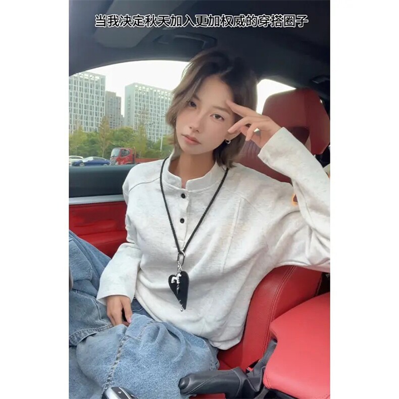 ZW03-P31亨利领拼接长袖t恤男款早秋季正肩美式立领polo衫重磅,男装Polo衫,电商B323A