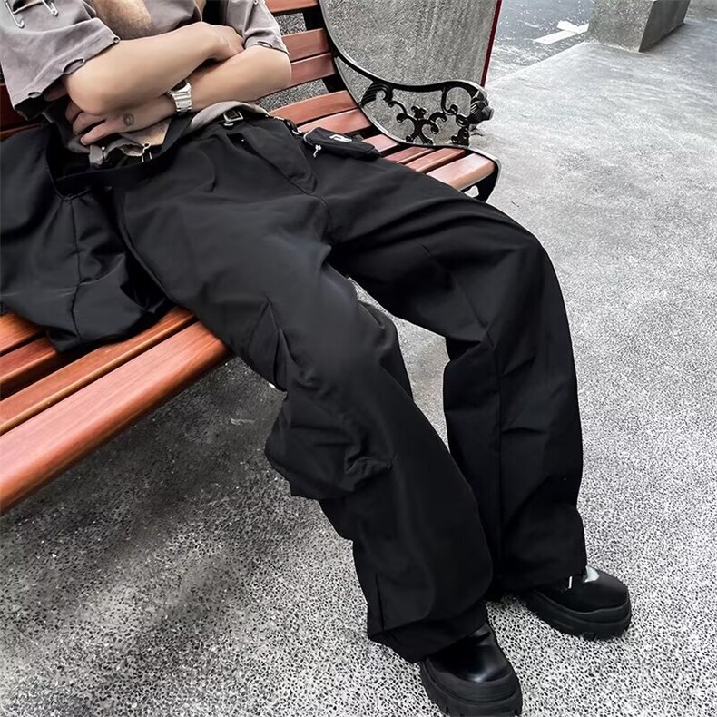 工装裤男夏季复古小众设计感阔腿伞兵裤痞帅休闲裤子NZ65,男装休闲裤,星座1116A-1（原606A）