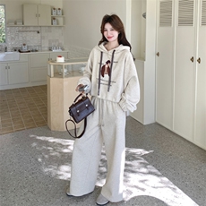 26春新款现-慵懒分盐系撞色卡通连帽卫衣套装2631-P175K288，女装套装/套裙，2B190