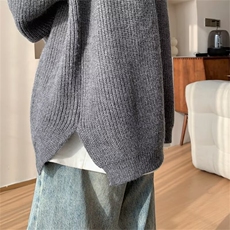 灰色毛衣男款冬季美式复古连帽针织衫高级感痞帅卫衣外套U84，男装针织衫/毛衣，星座506