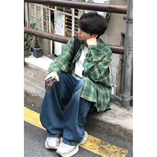 潮牌抹茶绿色格子衬衫男春秋季高级设计感小众ins风外套CS312，男装衬衫，星座1116A（原606A-3）