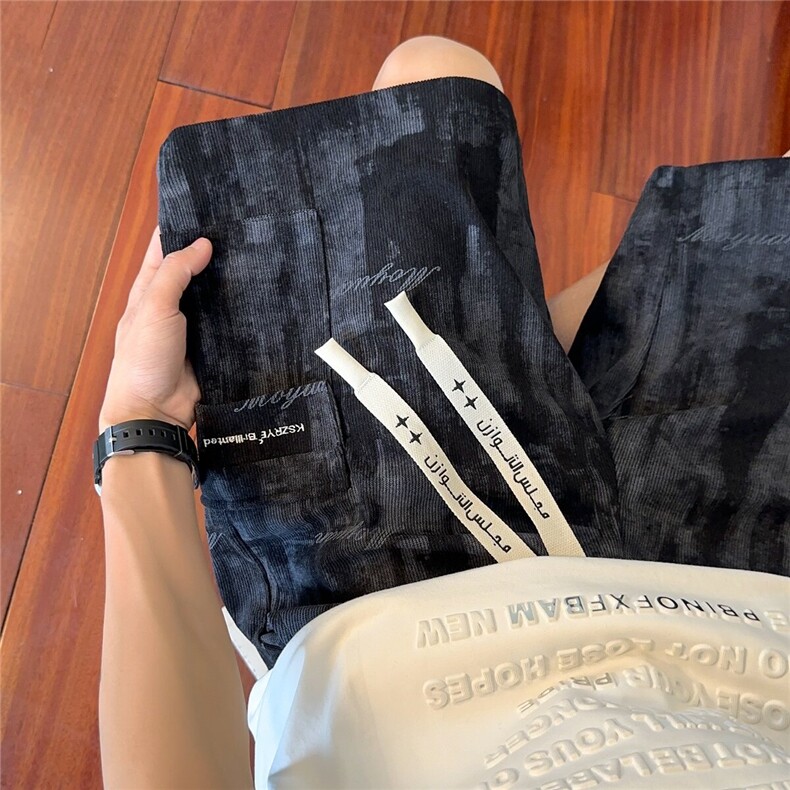 美式扎染短裤男夏季复古重磅格纹大口袋直筒五分裤宽松休闲沙滩裤，男装牛仔裤，星座511-1