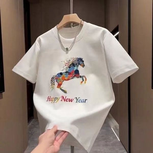 高级感休闲简约纯棉短袖男士重磅宽松透气圆领半袖上衣T恤衫穿搭图片