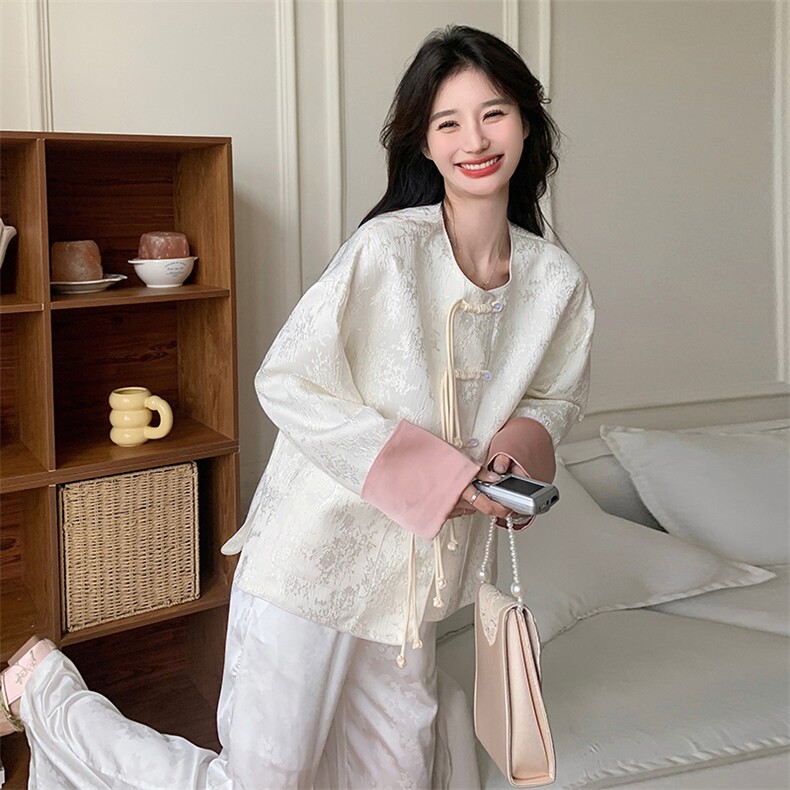新中式国风白色外套女春秋2025新款超火好看高级小众宽松夹克上衣,女装短外套,2C129
