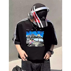 夏季美式高街重磅纯棉三条杠织带撞色男女短袖T恤STG270特P25，男装T恤，电商A486