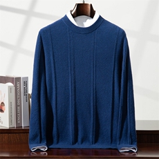 2025年秋季新款百搭12针竖条圆领套头衫，男装针织衫/毛衣，榆莲羊绒