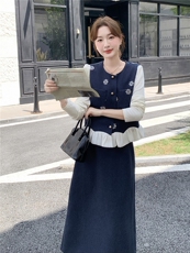 主推现货-2025年秋季新款气质时尚休闲显瘦马甲打底三件套女，女装套装/套裙，霓裳依族