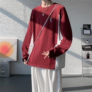 6XL-M美式潮牌印花长袖t恤男拼接撞色卫衣男上衣服CX3009-特P48