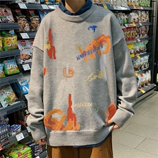 1港风日系宽松休闲情侣套头圆领印花加厚毛衣男7781P55加绒P70，男装针织衫/毛衣，星座226-2