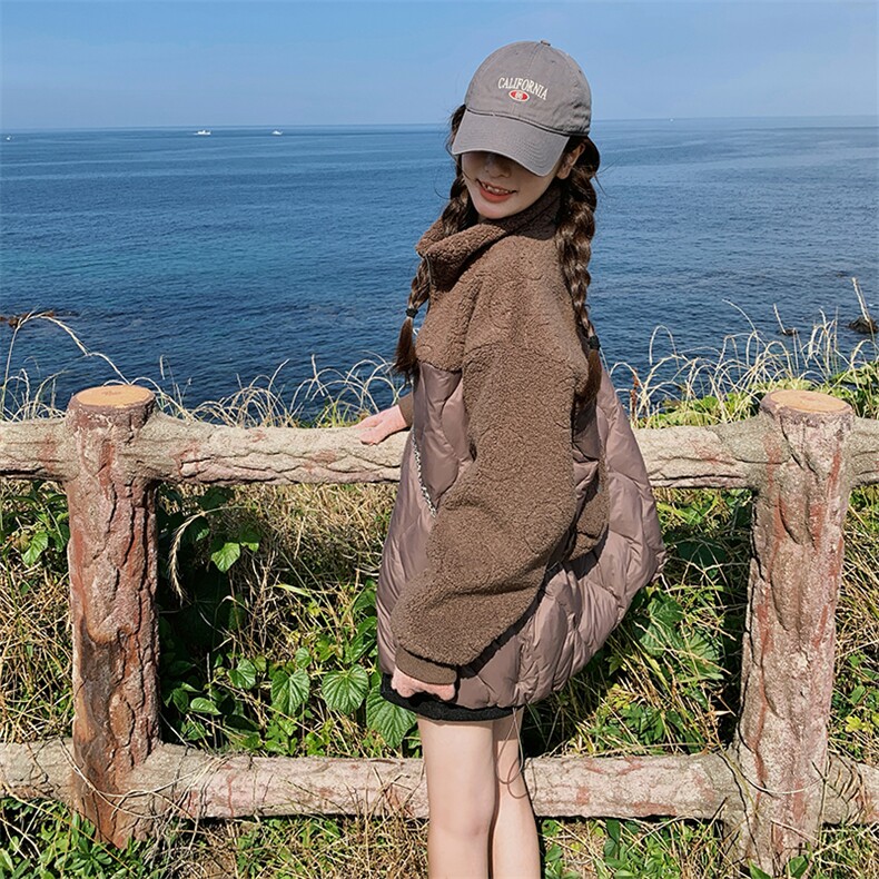 羽绒服女2025年冬季新款女装欧货羊羔毛拼接小个子加厚白鸭绒外套,女装羽绒服,慧尚依恋