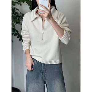时尚百搭半拉链短款针织衫显瘦修身秋季女装毛衣简约气质长袖上衣图片
