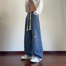 904-2-XKZ207-P65重磅美式刺绣牛仔裤直筒男士长裤拖地裤两穿，男装牛仔裤，星座904-2