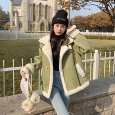 韩系chic羊羔毛外套女冬韩版宽松今年流行加绒加厚皮毛一体机车服，女装棉衣/棉服，帛香坊