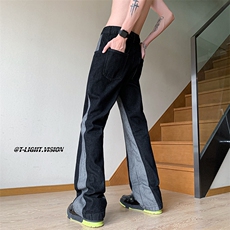 B221美式ins高街小众情侣个性款拼接微喇牛仔裤LK23095-P65控88，男装牛仔裤，电商B221