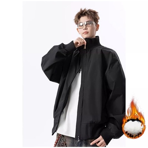 抖音得物 美式潮休闲夹克春季立领纯色复古工装加厚棉服外套AMY02图片
