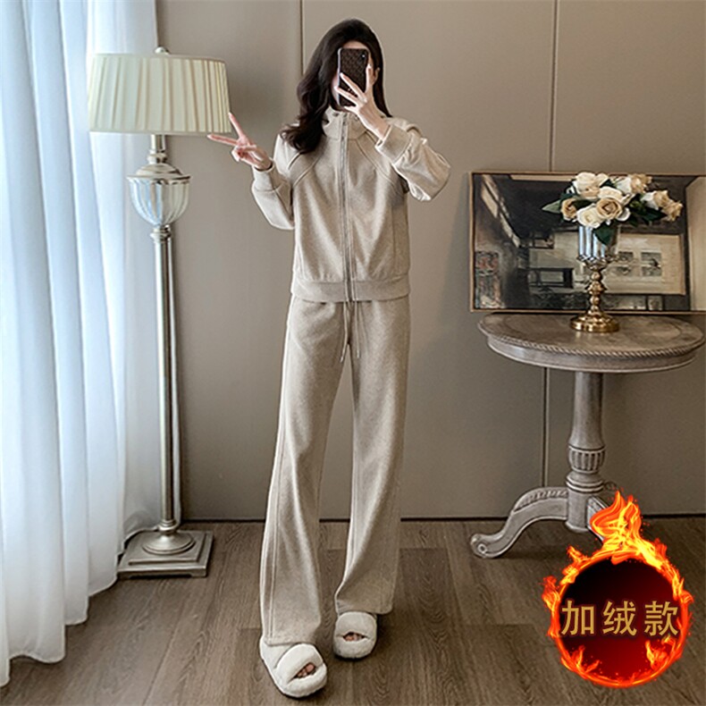 女秋冬新款时尚连帽开衫卫衣卫裤两件套图片
