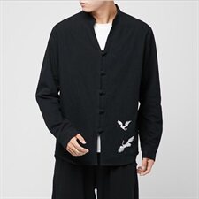 风棉麻长袖衬衣男大码复古盘扣刺绣衬衫外套QT6005-C610，男装衬衫，星座1112-5（原712-5）