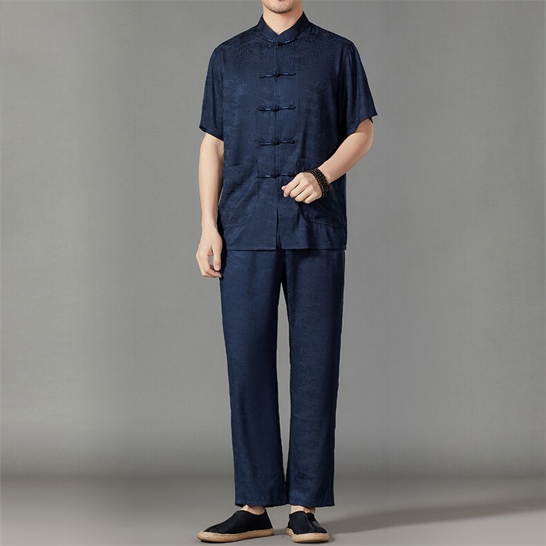2026夏季薄款高端风冰丝短袖衬衫套装唐装汉服 HL23808-P120图片