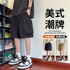 抖音品质潮牌冰丝工装五分裤男夏美式短裤A146-GY525特p30量大优，男装牛仔裤，HDA146